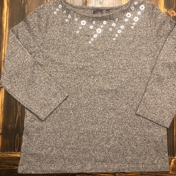 Rafaella Womens Boatneck Top SZ L with silver rivets around collar! 3/4 Sleeve - Picture 7 of 7